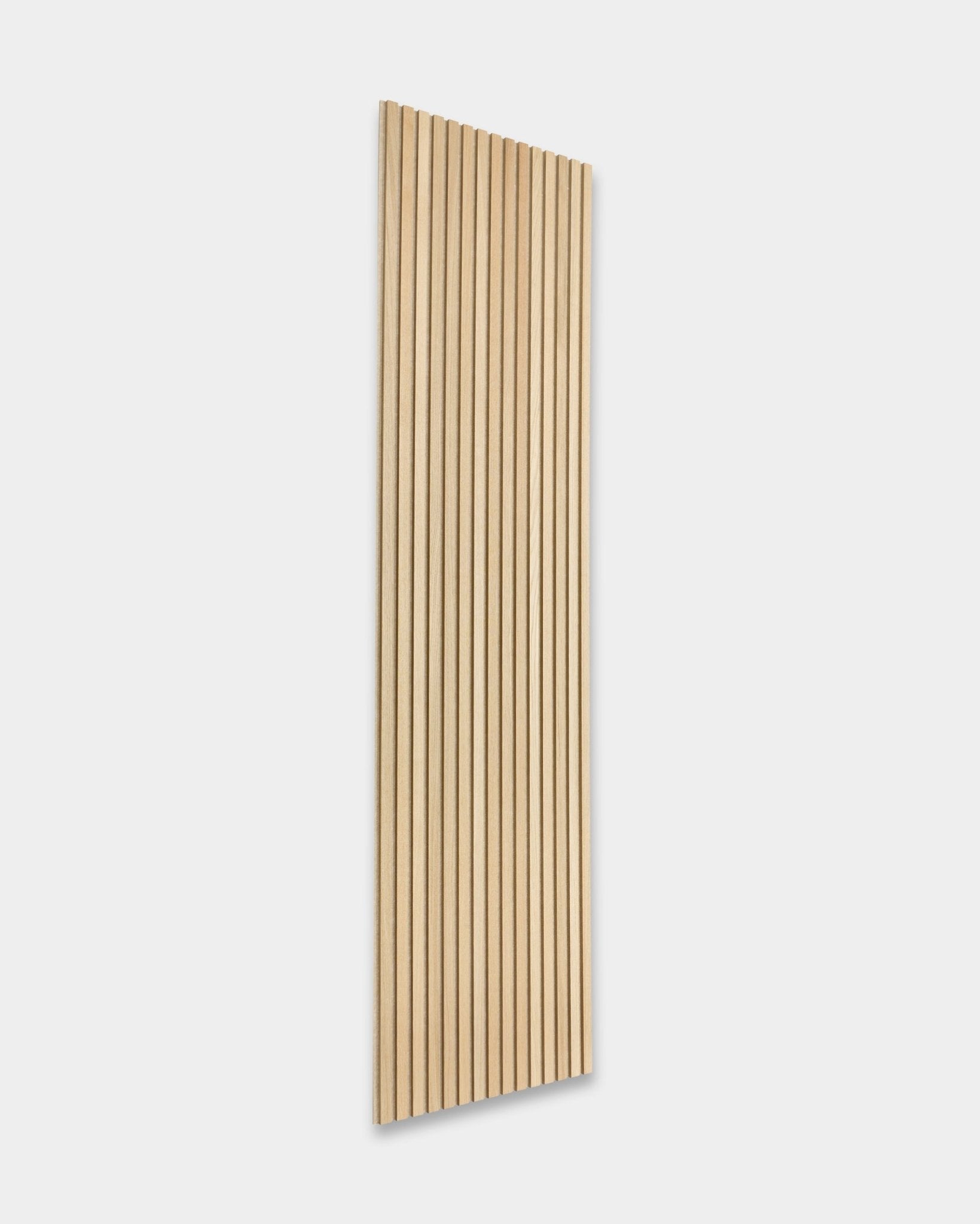 Akupanel Classic Oak acoustic panel by WoodUpp, 300 x 60 cm, features Nordic vertical slats and a minimalist Scandinavian design on a white background.